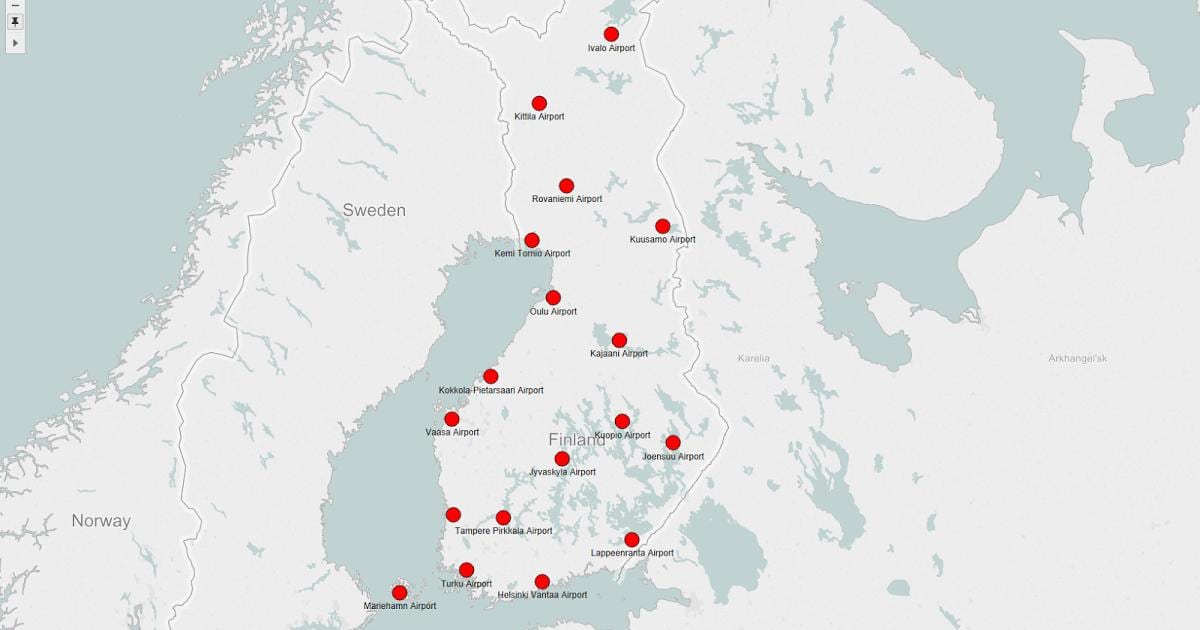 Mapa de Finlàndia aeroports