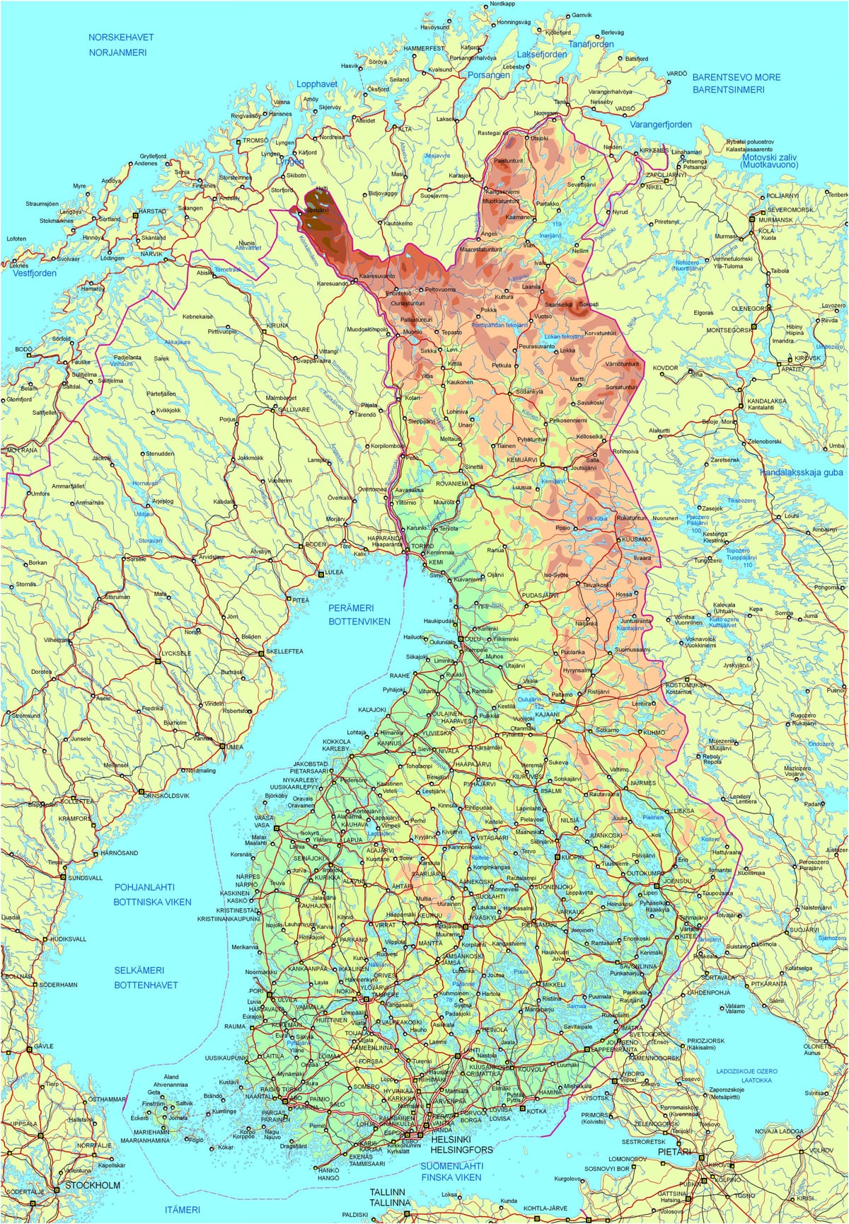 Mapa de Finlàndia carretera
