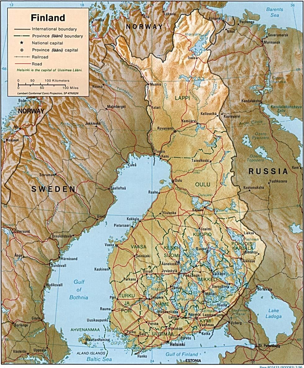 Mapa de Finlàndia topogràfic