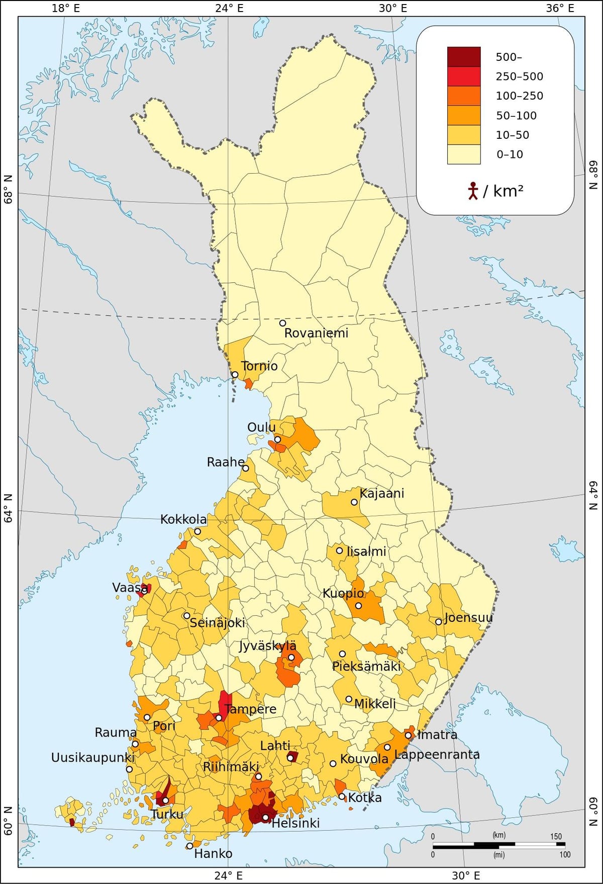 Finlàndia densitat de població mapa